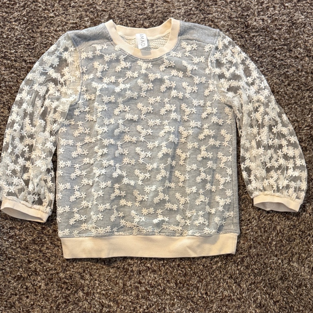 Anthropologie Gray and Cream Women's Sweater